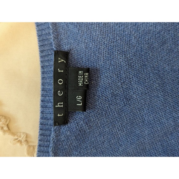 Theory Size L/G Beautiful Blue Short Sleeve Cotton & Cashmere Sweater Top - Picture 8 of 12